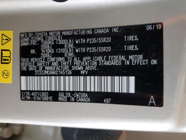 Photo 14 from auction – 2019 LEXUS RX 350 BAS with VIN 2T2ZZMCA6KC145136