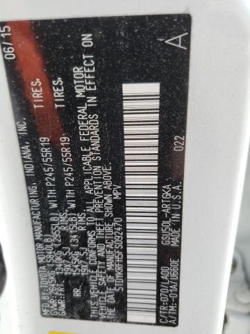 Photo 14 from auction – 2015 TOYOTA HIGHLANDER with VIN 5TDYKRFH5FS092470