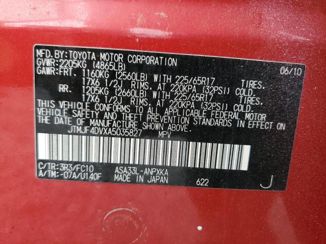 Photo 14 from auction – 2010 TOYOTA RAV4 with VIN JTMJF4DVXA5035827