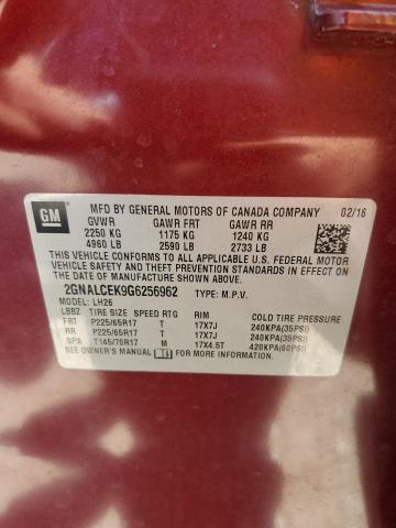 Photo 14 from auction – 2016 CHEVROLET EQUINOX LT with VIN 2GNALCEK9G6256962