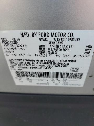 Foto 14 de la subasta – 2016 FORD EXPLORER L con VIN 1FM5K7FH6GGC64553