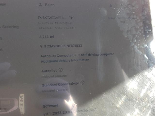 Photo 9 from auction – 2022 TESLA MODEL Y with VIN 7SAYGDEE9NF571833