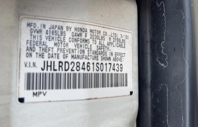 Photo 10 from auction – 2001 HONDA CR-V LX with VIN JHLRD28461S017439