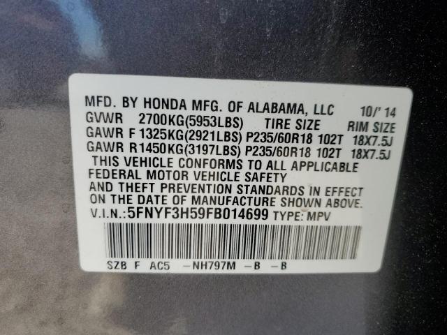 Foto 14 de la subasta – 2015 HONDA PILOT EXL con VIN 5FNYF3H59FB014699