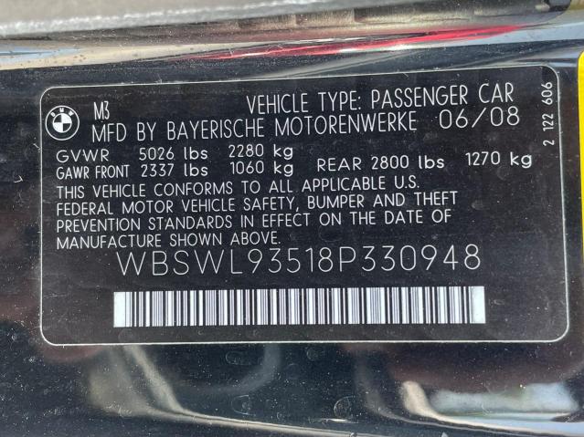 Photo 10 from auction – 2008 BMW M3 with VIN WBSWL93518P330948