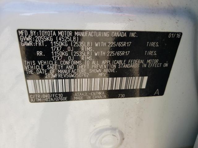 Photo 14 from auction – 2016 TOYOTA RAV4 XLE with VIN 2T3WFREV5GW250762
