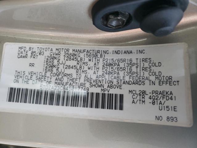 Photo 14 from auction – 2004 TOYOTA SIENNA CE with VIN 5TDZA23C84S017749