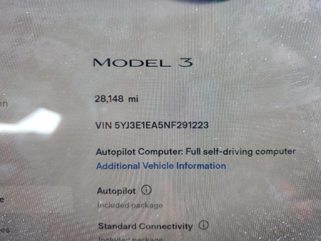 Photo 9 from auction – 2022 TESLA MODEL 3 with VIN 5YJ3E1EA5NF291223