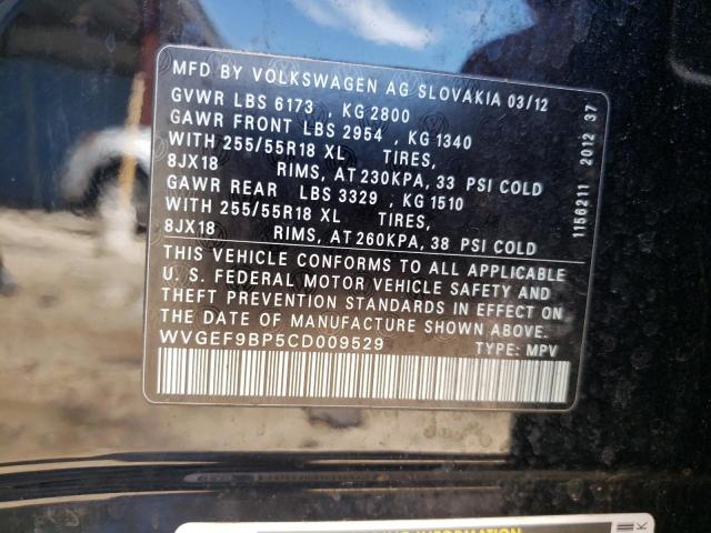 Photo 14 from auction – 2012 VOLKSWAGEN TOUAREG V6 with VIN WVGEF9BP5CD009529