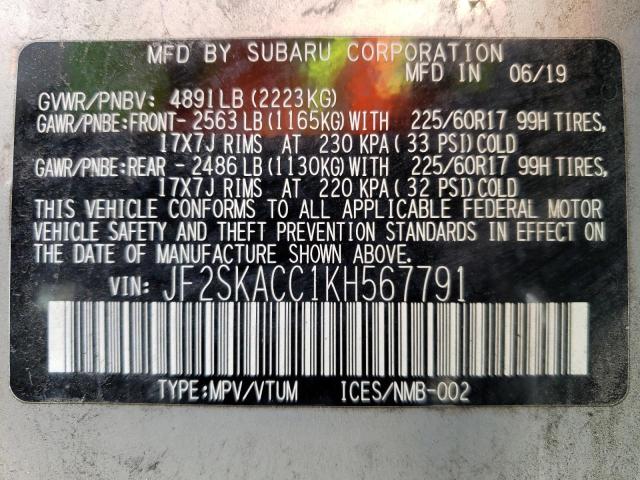 Photo 14 from auction – 2019 SUBARU FORESTER with VIN JF2SKACC1KH567791