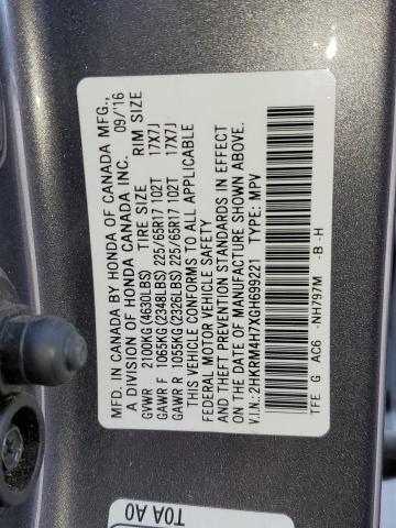 Photo 14 from auction – 2016 HONDA CR-V EXL with VIN 2HKRM4H7XGH699221