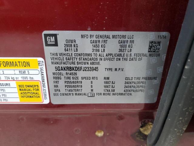 Photo 14 from auction – 2015 BUICK ENCLAVE with VIN 5GAKRBKD6FJ233945