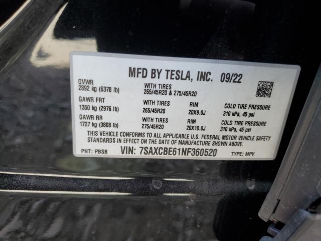 Photo 14 from auction – 2022 TESLA MODEL X with VIN 7SAXCBE61NF360520