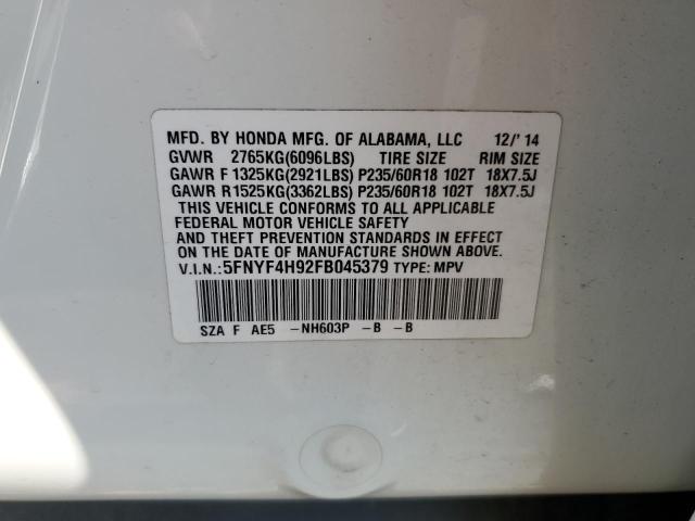 Photo 14 from auction – 2015 HONDA PILOT TOUR with VIN 5FNYF4H92FB045379