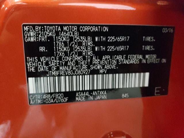 Photo 14 from auction – 2016 TOYOTA RAV4 LE with VIN JTMBFREV8GJ080927
