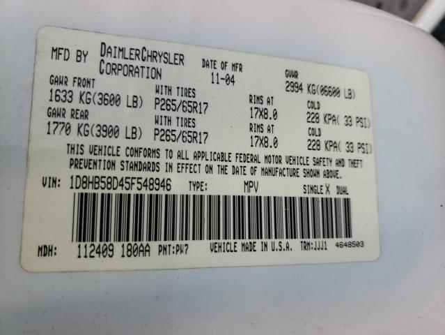 Photo 14 from auction – 2005 DODGE DURANGO LI with VIN 1D8HB58D45F548946