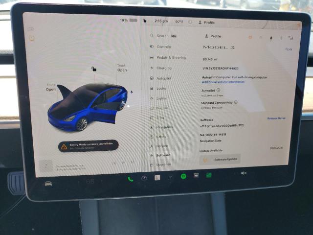 Photo 9 from auction – 2022 TESLA MODEL 3 with VIN 5YJ3E1EA0NF144923