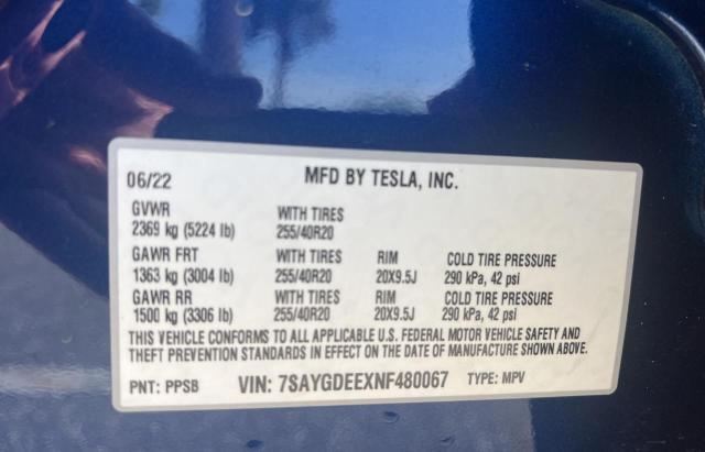 Photo 10 from auction – 2022 TESLA MODEL Y with VIN 7SAYGDEEXNF480067