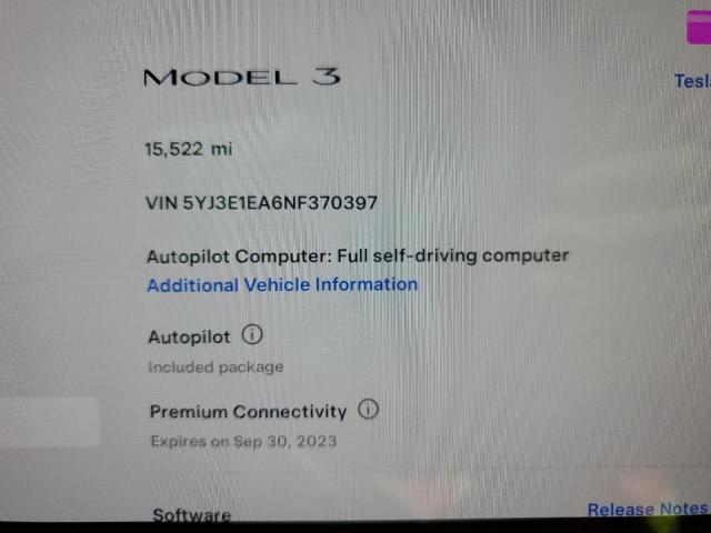Photo 9 from auction – 2022 TESLA MODEL 3 with VIN 5YJ3E1EA6NF370397