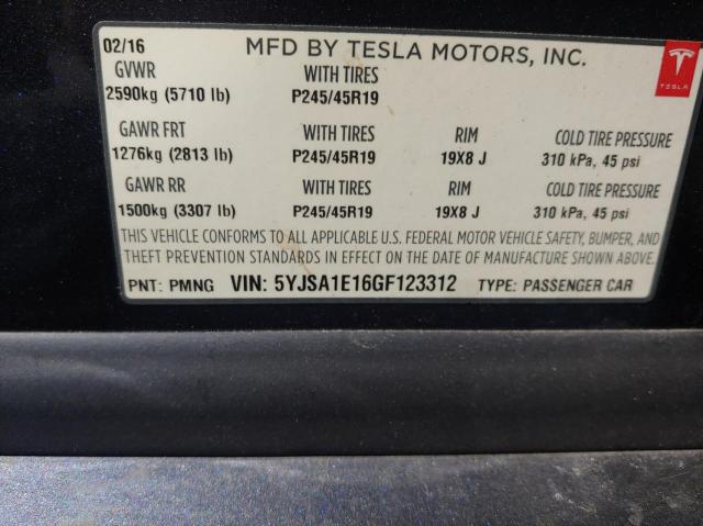 Photo 10 from auction – 2016 TESLA MODEL S with VIN 5YJSA1E16GF123312