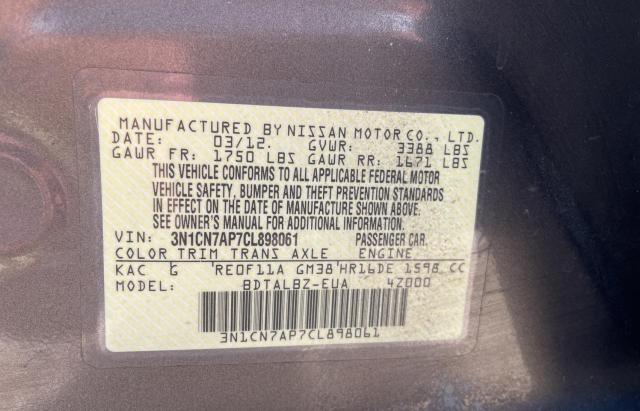 Photo 10 from auction – 2012 NISSAN VERSA S with VIN 3N1CN7AP7CL898061