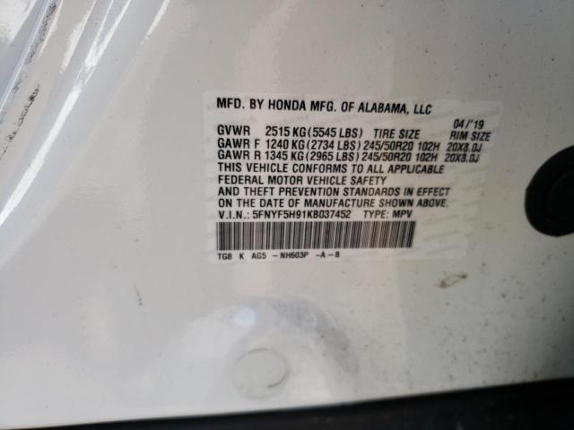 Photo 14 from auction – 2019 HONDA PILOT TOUR with VIN 5FNYF5H91KB037452