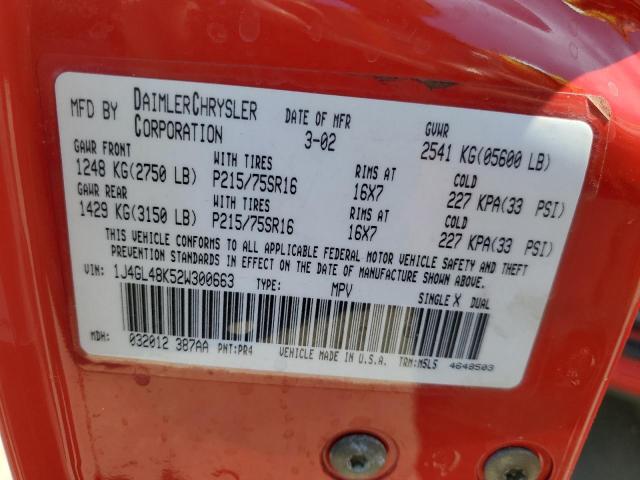 Photo 14 from auction – 2002 JEEP LIBERTY SP with VIN 1J4GL48K52W300663