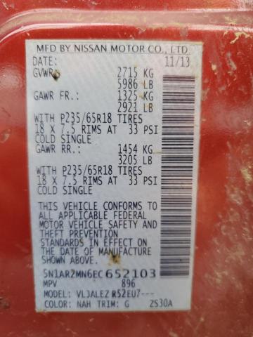 Photo 14 from auction – 2014 NISSAN PATHFINDER with VIN 5N1AR2MN6EC652103