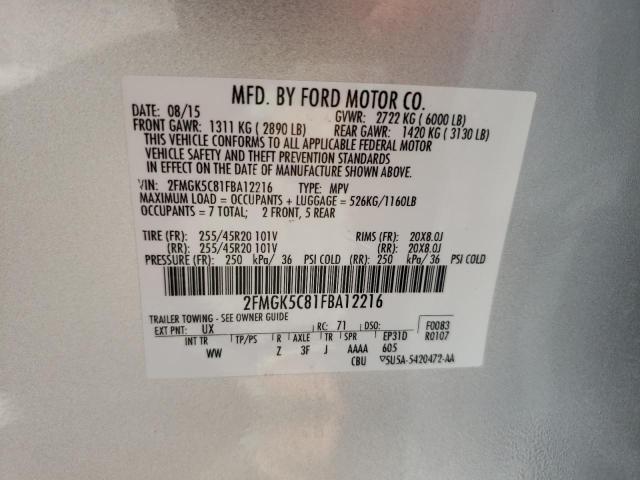Photo 14 from auction – 2015 FORD FLEX SEL with VIN 2FMGK5C81FBA12216
