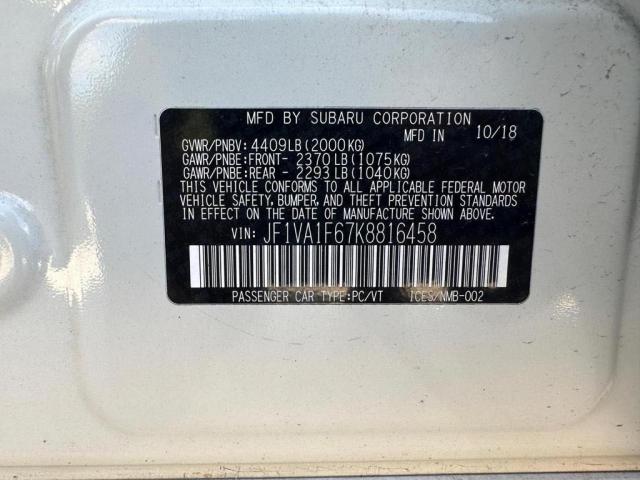 Photo 10 from auction – 2019 SUBARU WRX PREMIU with VIN JF1VA1F67K8816458