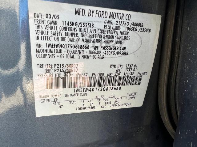 Photo 10 from auction – 2005 MERCURY MONTEGO LU with VIN 1MEFM40175G618668