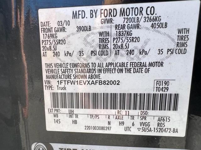 Photo 10 from auction – 2010 FORD F150 SUPER with VIN 1FTFW1EVXAFB82002
