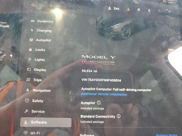 Photo 9 from auction – 2022 TESLA MODEL Y with VIN 7SAYGDEF9NF456514