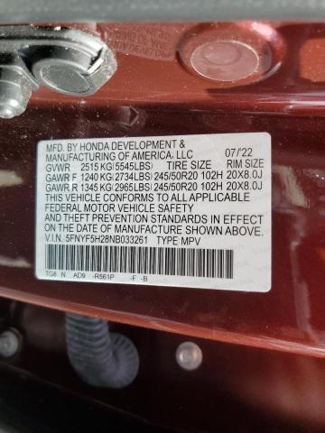 Photo 14 from auction – 2022 HONDA PILOT SE with VIN 5FNYF5H28NB033261