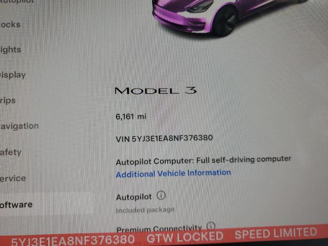 Photo 9 from auction – 2022 TESLA MODEL 3 with VIN 5YJ3E1EA8NF376380