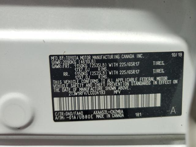 Photo 14 from auction – 2020 TOYOTA RAV4 XLE with VIN 2T3W1RFV7LC034193