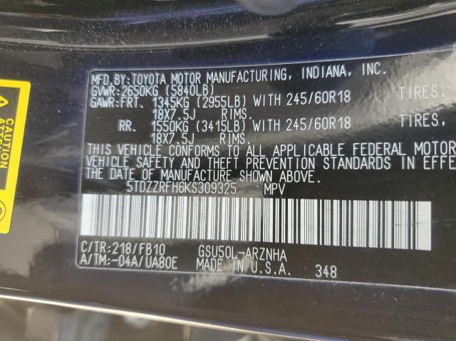 Photo 10 from auction – 2019 TOYOTA HIGHLANDER with VIN 5TDZZRFH6KS309325