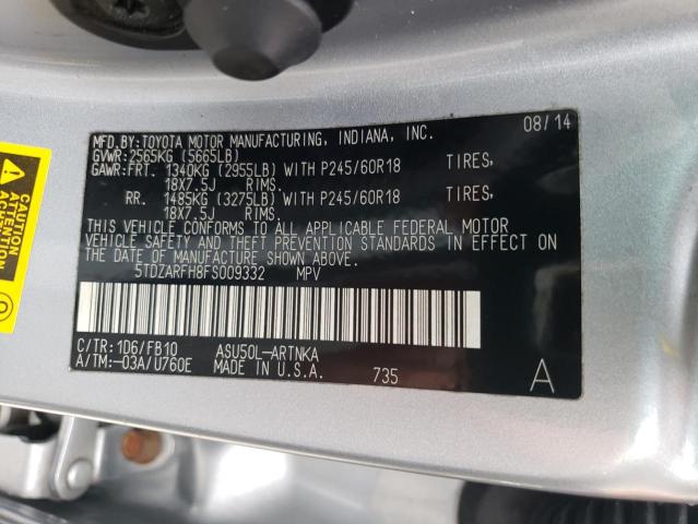 Photo 14 from auction – 2015 TOYOTA HIGHLANDER with VIN 5TDZARFH8FS009332
