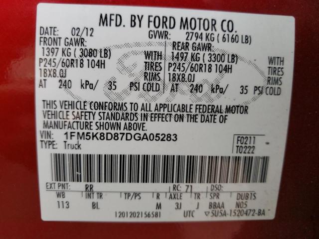Photo 14 from auction – 2013 FORD EXPLORER X with VIN 1FM5K8D87DGA05283