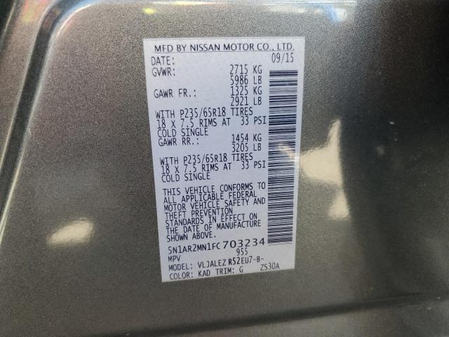 Photo 14 from auction – 2015 NISSAN PATHFINDER with VIN 5N1AR2MN1FC703234