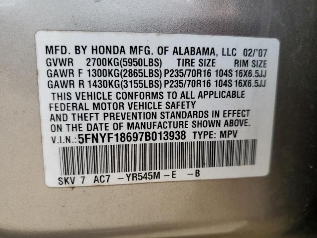 Photo 14 from auction – 2007 HONDA PILOT EXL with VIN 5FNYF18697B013938