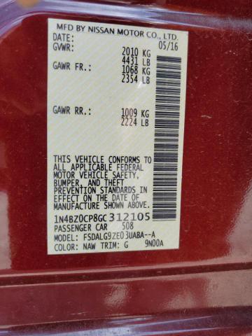 Photo 14 from auction – 2016 NISSAN LEAF SV with VIN 1N4BZ0CP8GC312105