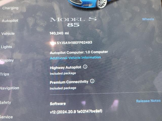 Photo 9 from auction – 2014 TESLA MODEL S with VIN 5YJSA1H18EFP62493