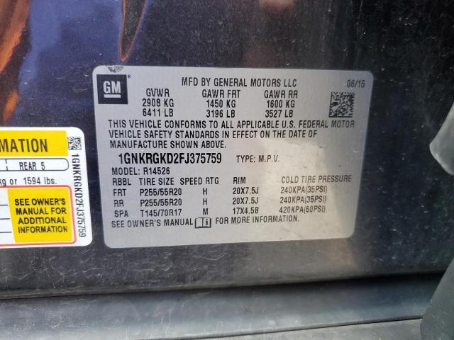Photo 14 from auction – 2015 CHEVROLET TRAVERSE L with VIN 1GNKRGKD2FJ375759