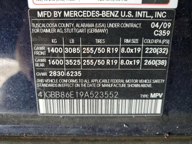 Photo 14 from auction – 2009 MERCEDES-BENZ ML 350 with VIN 4JGBB86E19A523552