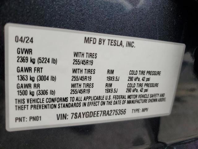 Photo 14 from auction – 2024 TESLA MODEL Y with VIN 7SAYGDEE7RA275356