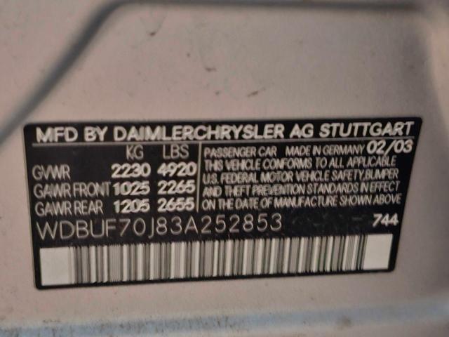 Photo 10 from auction – 2003 MERCEDES-BENZ E 500 with VIN WDBUF70J83A252853