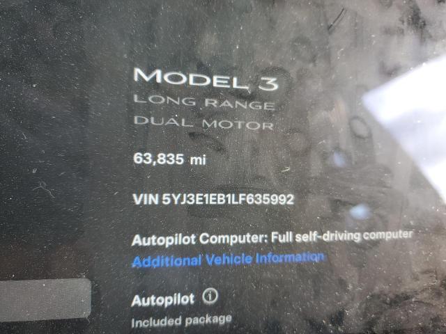 Photo 9 from auction – 2020 TESLA MODEL 3 with VIN 5YJ3E1EB1LF635992