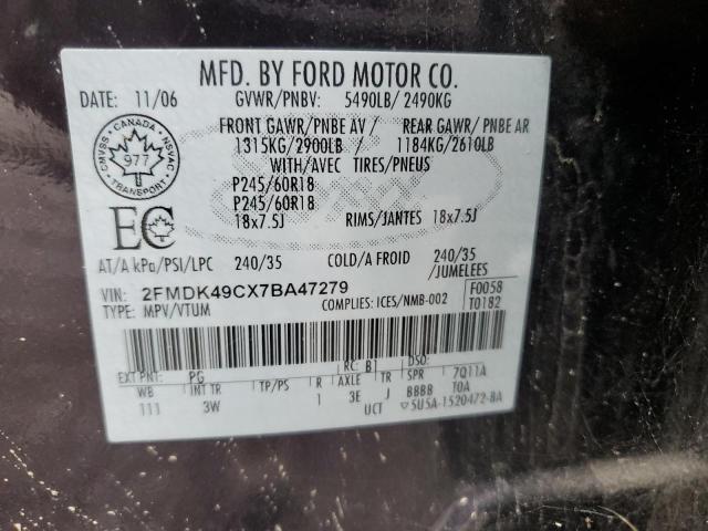 Photo 14 from auction – 2007 FORD EDGE SEL P with VIN 2FMDK49CX7BA47279