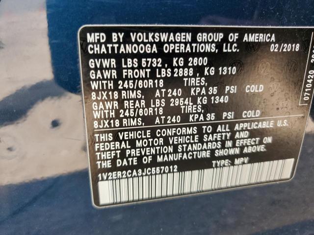 Photo 14 from auction – 2018 VOLKSWAGEN ATLAS SEL with VIN 1V2ER2CA3JC557012